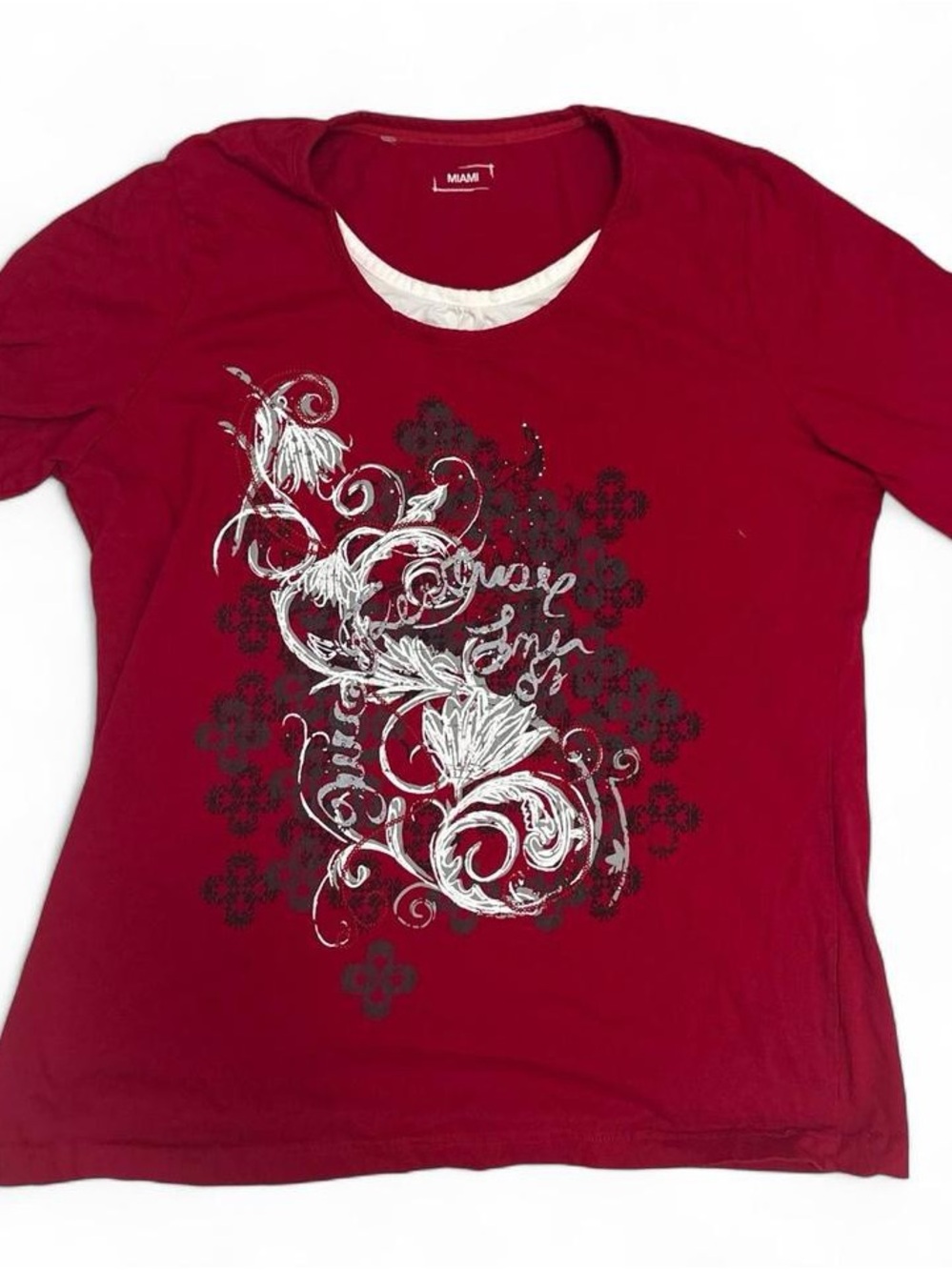 miami Burgundy Long-Sleeve Tee with White & Black Graphic